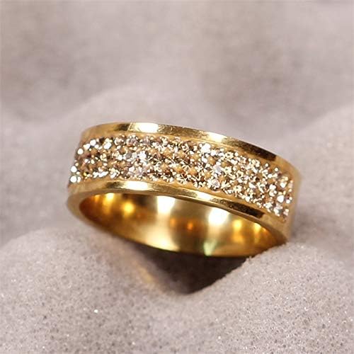 Koleso rose gold познат бренд циркон прстен 8мм половина круг три редови кристал 316L прстени за прсти за жени-68943