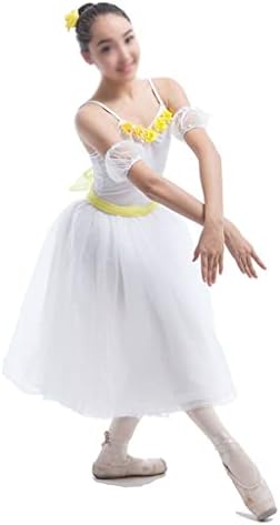 N/A бел спандекс телесен романтичен танц фустан со цвеќиња во деколте за танцување за танцување за возрасни балетски сцени танц
