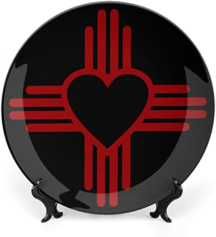 Зиа Со Симбол На Срцето-Државно Знаме На Ново Мексико Смешна Коска Кина Декоративна Плоча Тркалезни Керамички Плочи Занает Со Штанд