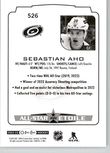 2022-23 O-Pee-Chee 526 Sebastian Aho Carolina Hurricanes NHL Hockey Trading Card