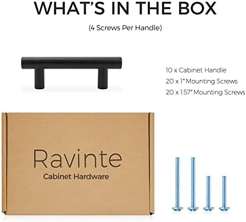 Ravinte & 10 Pack 3 фиоки влече рамни црни кабинети чаши и 10 пакувања 4 инчи мат црна кујна кабинет влече