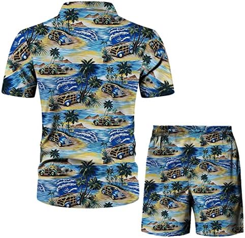 Забиена кратка кошула печатена сет шорцеви за ракави на плажа летни пролетни обични куќички за тело, мажи Ноќта на вештерките