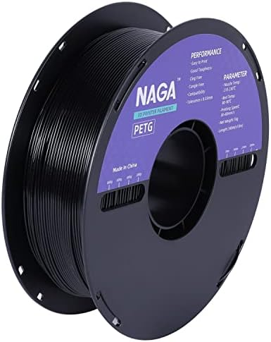 Филамент на Нага Петг 1,75мм, траен филамент за 3Д печатач, количка од 1 кг, димензионална точност +/- 0,02 мм, црно