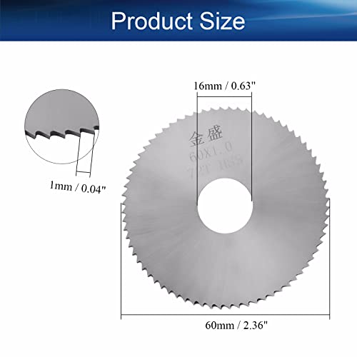 AUNIWAIG 60мм x 16mm x 1mm HSS кружни метални дискови за сечење пила за сечење, 72T тркалезно сечење на пила, за тркало за сечење на ротациони
