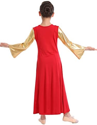 Hihcbf Девојки со долг ракав литургиски пофалби танцувачки фустан Детска апликација лирска сала за танцување облека за богослужба облека облечена