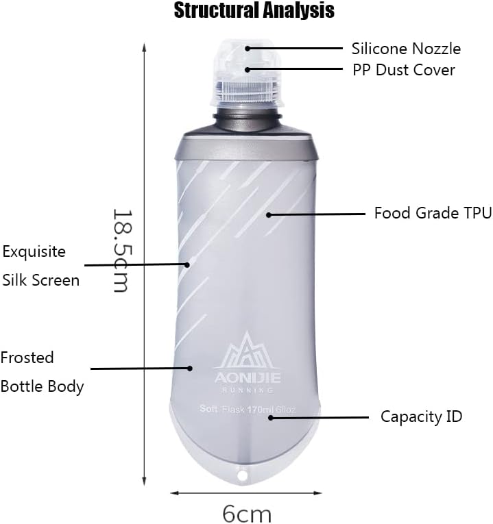 Yougle Soft Flask 170ml/6oz - Случајно шише со вода БПА БЕСПЛАТНО меко TPU за трчање шише за патека што работи со пакет за хидратација на маратон