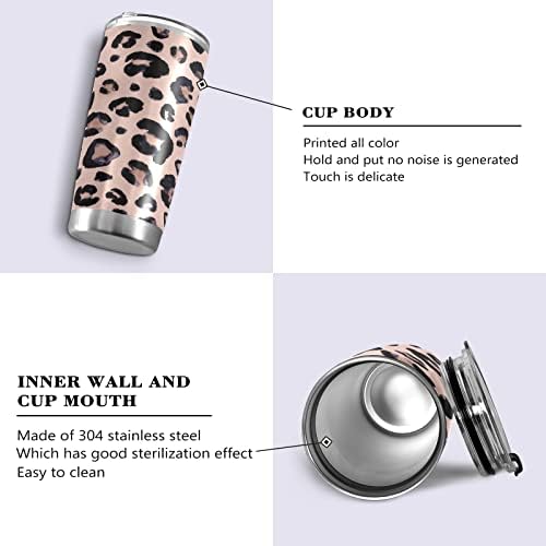 Леопард печати гепард розова изолирана чаша со тумблер со слама капаче вакуум за еднократна употреба од не'рѓосувачки челик шише кафе шише