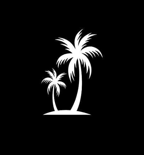 Палми Налепници Островот Плажа Сонце | Бело | Направени Во САД Со Стап Ова! | Налепница За Прозорци За Автомобили или Камиони, Лаптоп, Шише
