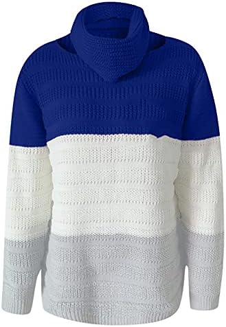 Женски Зимски Фустани Џемпер Тркалезна Лигавче За Вратот Боја-Блокирање На Плетени Џемпери Со Долги Ракави Пуловер