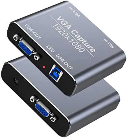 VGA Capture Card, VGA до USB -уредот за фаќање со VGA Loopout, MIC Input Поддршка HD 720P Видео за игри, стриминг, настава, видео конференција, радиодифузија во живо