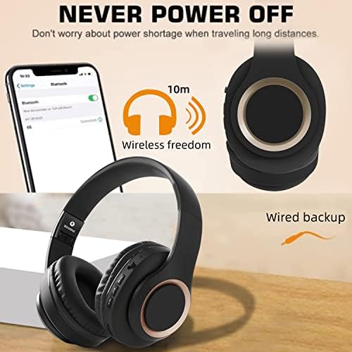 Moyicow Bluetooth слушалки над уво со микрофон, слушалки за БТ, преклопни безжични и жични стерео слушалки микро SD/TF, FM, меки