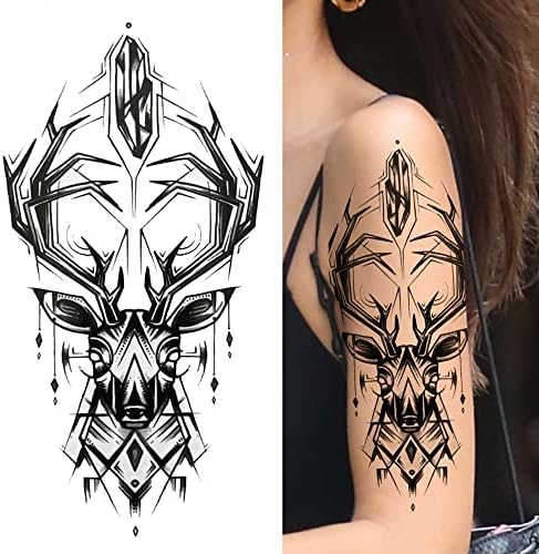 Xiangbinxuan Привремени тетоважи 6 парчиња крст лав Привремена тетоважа за жени мажи возрасни череп тигар волк шума налепница црна реална демон