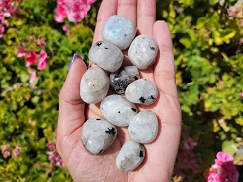 1LB Rainbow Moonstone Tumbled Stones | Големи 1/2 - 1 грутки со големина | Полиран кристал на месечината за - украс за домови, вазна филер,