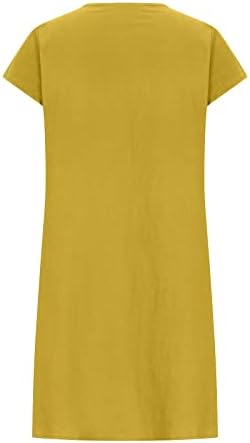Lmdudan женски плус големина фустани мода цврста боја памучна постелнина мини фустан 2023 лето летен случај на кратки ракави плажа