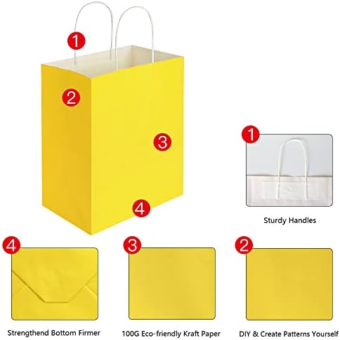 Секој 50 Пакет Средно Жолта &засилувач; Фуксија Крафт Хартија Подарок Кеси Со Рачки Рефус