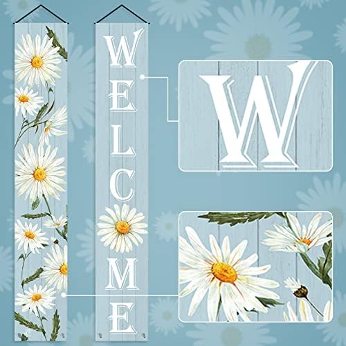 Секој Дизајн Маргаритка Трем Знак Летна Пролет Знак За Добредојде На Вратата Светло Сино Бело Банер За Висечки Цвеќиња Сезонска