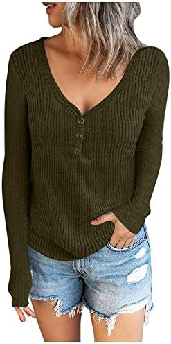 Женски џемпери со долги ракави v вратот пулвер со ребрестиот плетен тенок кошули цврста боја на блуза со лесна блуза