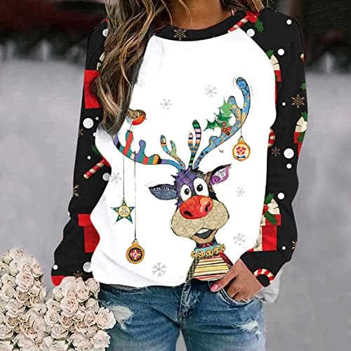 Грди Божиќни Дуксери За Жени Смешни Слатки Отпечатоци Од Лос Пуловер На Екипажот Лесни Удобни Кошули Со Долги Ракави Блузи