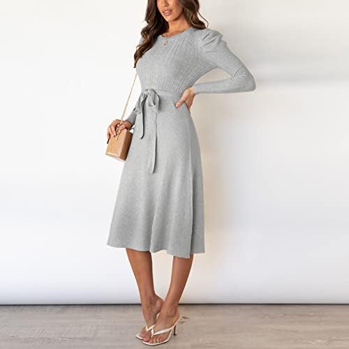 Otsенски џемпер фустани 2022 меур ракав тенок висок половината Голем полите средно долги фустани за плетење паѓаат фустани