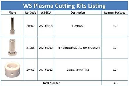 PKG-30 TIP 40A 21008 XT Електрода 20862 Swirl Ring 20463 за PT-31XL Torch за сечење плазма 1.07mm / 0.042 ''