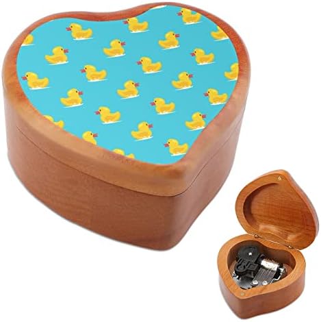 Yellowолта гумена патка срце музичка кутија Дрвени музички кутии Најдобар подарок за годишнината на Божиќниот роденден