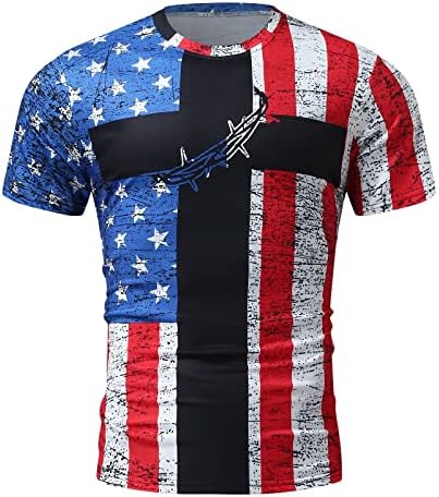 HDDK 4-ти јули маички за кратки ракави со кратки ракави на американско знаме патриотски врвови лето тенок вклопувачки атлетски мускулен