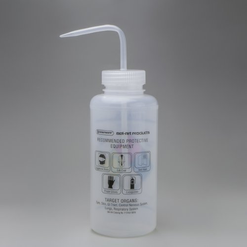 SP Bel-ART GHS етикетирани со шишиња за миење на етанол, в-заштитени со безбедност; 1000 ml, полиетилен w/природна полипропилен капа