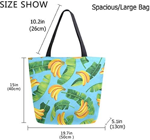 ZZWWR шик тропска банана и лисја шема Екстра големо платно Пазар за патување на плажа за еднократна употреба намирници за намирници Торба