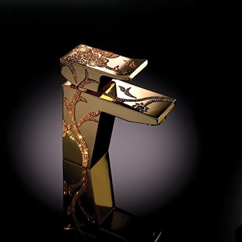 Луксузна бања со мијалник со една дупка во злато, едно рачка, уникатен и неверојатен кристален елемент Сваровски, вметнат цвет дизајн,