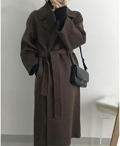 Зуиеф француски есен и зимски топол женски класичен појас ретро лабава женска волнена палто секојдневен долг палто