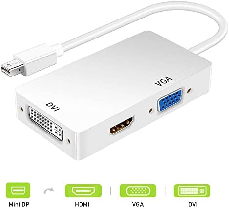 Mini DisplayPort DP Thunderbolt до DVI VGA HDM-компатибилен конвертор 3 во 1 адаптер кабел за iMac Mac Mini Pro Air Book за следење на ТВ
