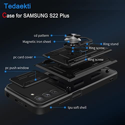Tedaekti За Галакси S22 Плус Паричник Случај, Galaxy S22+ Држач За Кредитни Картички Скриен Џеб Kickstand Случај Со Капак Слајд Камера, Вграден Во 360° Ротирај Прстен Стојат За Samsung ?