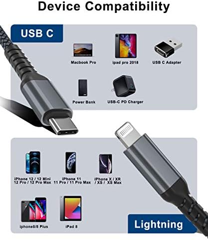 Basesailor USB C До Кабел За Полнач За Молња 10ft со USB Адаптер, apple MFI Сертифициран iOS Тип C Испорака На Енергија Pd Кабел