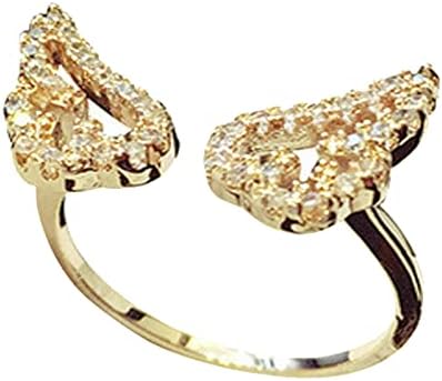 Yistu anillos para mujer прстен на прстот на срцето за жени отворено симпатичен прилагодлив прстен CZ крилен ангел ringsвони обични прстени