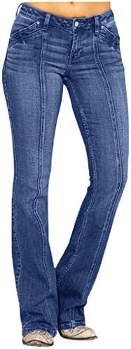 Фармерки со полови патент панталони жени плус големина на истегнување на копчето, жени тексас пламен со средни фармерки панталони везови