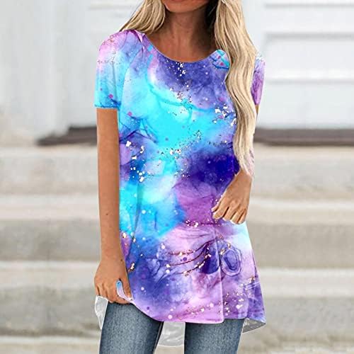 Comigeewa есен летен мермер графички блуза за девојки кратки ракави екипаж памук лабава вклопена опуштена вклопена кошула yn yn