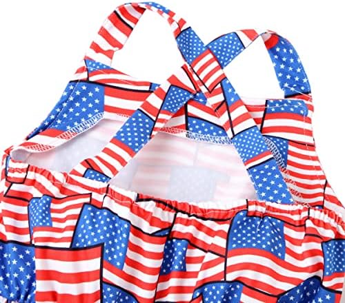 Мало Девојче 4 јули Вкрстен Фустан За Грб Патриотски Облеки Вртење Замав Американски Фустан Со Знаме