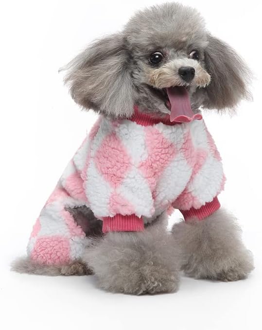 Петвини кучиња пижами за мали средни кучиња, облека за палто со кучиња од корали, зимска носија за кученце мачка, розова и бела боја