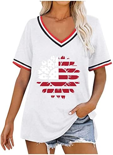 Womenените врвови, женска американска кошула со знаме на 4 -ти јули маица Патриотски краток ракав САД Туника летна летна блуза врвови
