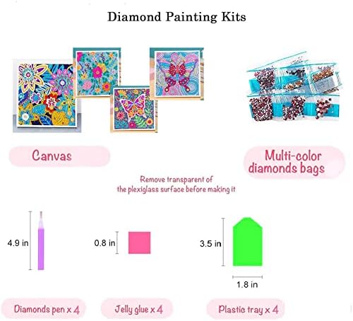 Zuyusut 4 пакет симпатична пеперутка цветна дијамантска сликарство комплети за деца девојки на возраст од 3-12 години на возраст од уметнички занаети 5Д мозаични скапоц?