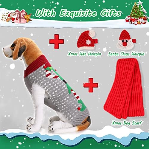 Sgqcar 4pieces грда Божиќно кучиња џемпер со шамија и фиба Божиќ, домашно милениче куче зимска трикотажа елф кучиња џемпер за џемпер