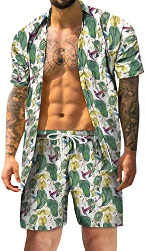 Мажи облеки поставува кратки ракави пролетно лето печатено случајни мастички шорцеви за кошула поставени монтирани машки плажа