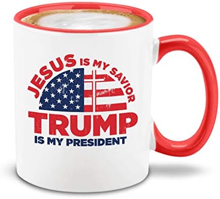 Shop4ever Исус е мојот Спасител Трамп е мојот претседател Црвена рачка со керамичко кафе чај чаша чај Доналд Трамп кригла