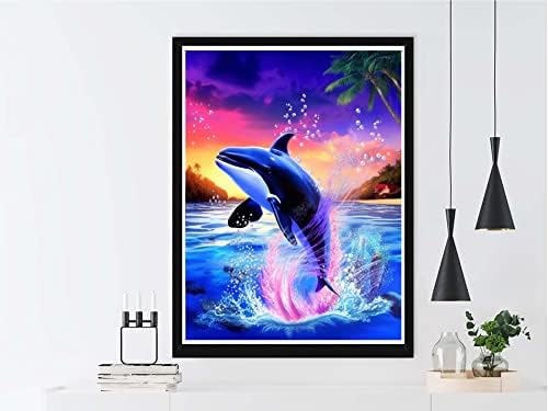 Комплети за сликање на дијаманти Vaiieyo 5D за возрасни кит делфин, боја со дијаманти уметничко животно, боја по броеви целосна вежба тркалезна занаетчиска платно за ук