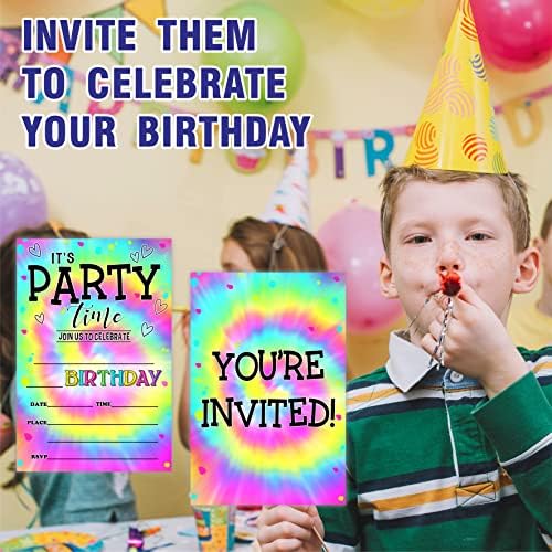 Покани за роденденски покани за темата за врзување, тоа е време на забава! Роденденска забава покани картички （20 брои) со коверти,