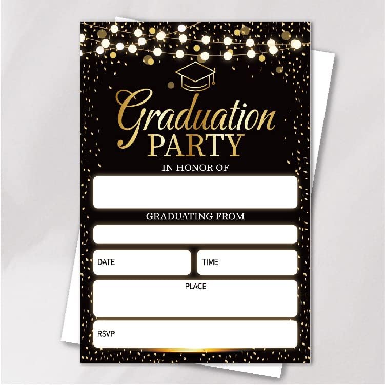 Покани за дипломирање на VNWek 2023 година со коверти, матурска капа Златни светла со двојно еднострано печатено одделение за покана за