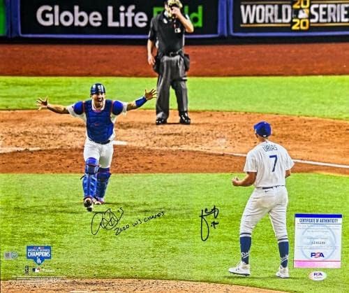 Julio Urias & Oustin Barnes '2020 WS Champs' потпиша 16x20 Photo PSA + MLB CERT - Autographed MLB фотографии