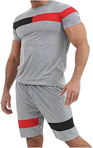 Машка машка облека од 2 парчиња облека Обични тркалезнички крпеници фитнес шорцеви со кратки ракави поставени блузи и панталони одговараат на