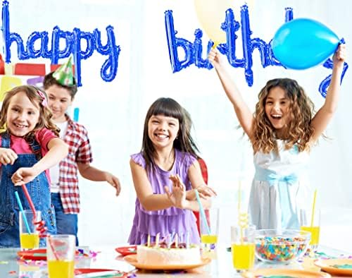 Среќен роденден балони банер, 16 инчи сребрена фолија балон поставена со балони со 3Д букви и 2 парчиња од 12 инчи латекс балони, роденденска