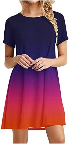 Фустан со маица со кратки ракави за жени, жени летни лабави фустани за туника 2023 моден обичен градиент симпатичен замав фустан